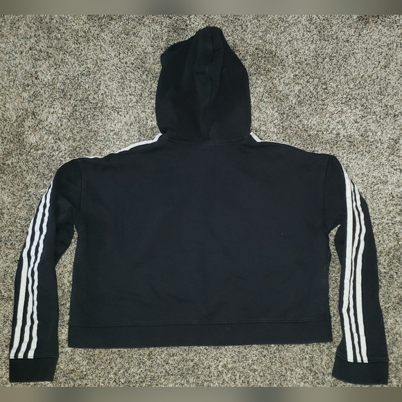 Adidas Classic Cropped Black Hoodie with White Stripes - Picture 5 of 5